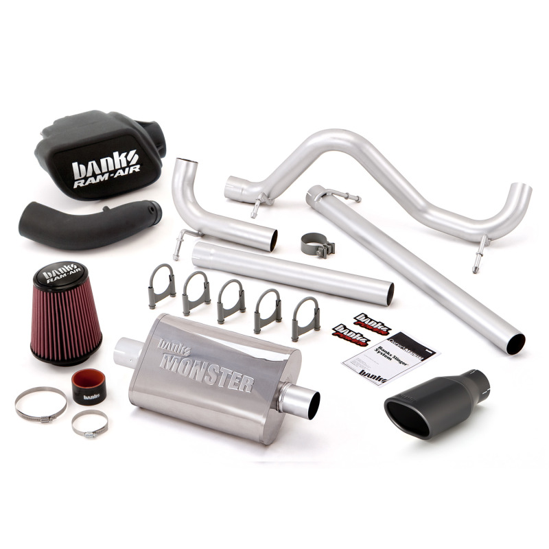 Jeep Wrangler Performance Exhaust - Banks Power - Stinger Black Tip + Banks Monster Exhaust + Banks Ram-Air Intake - Black - `07-`11